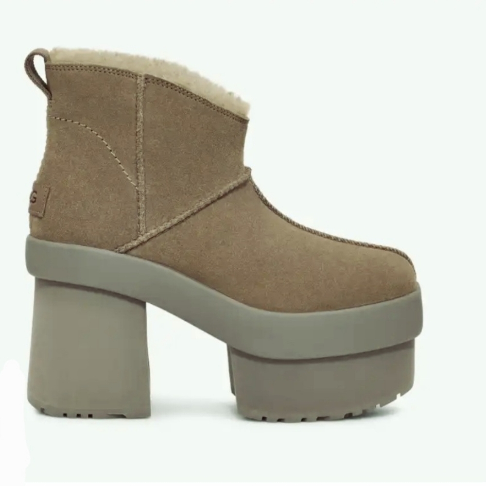 UGG New Heights Platform faux fur shearling lined ankle Mini Boots size 11 new